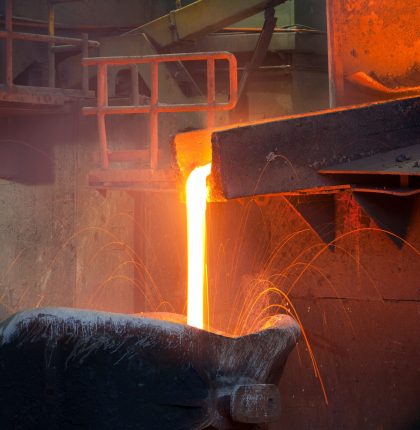 Pouring molten copper at a Copper Smelter in Chile