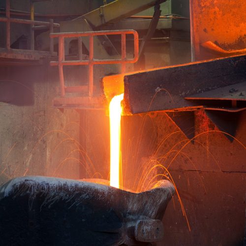 Pouring molten copper at a Copper Smelter in Chile